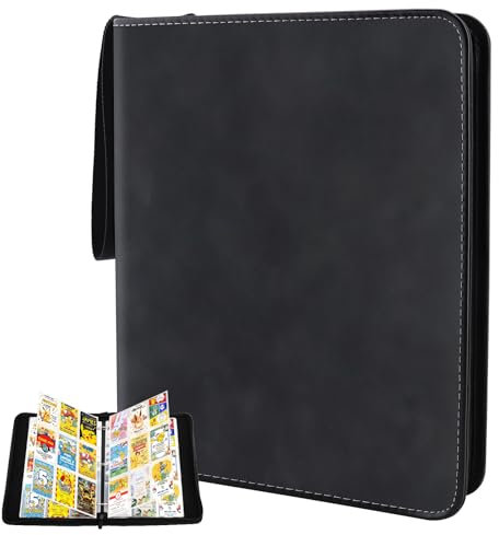 Zosenyer Album Cartas para Pokemon, con 9 Cartas para Pokemons Bolsillos, 50 Páginas con Capacidad para 900 Cartes de Tamaño Estándar, Cuero PU Impermeable Bolsillo Album para Pokemon Fundas Negro
