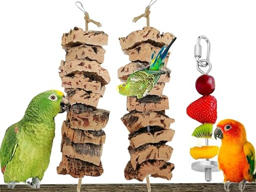Vogelspielzeug, 2er Set Korkrindenknabberseil + Edelstahlfruchtspieß gratis dazu, Angebot solange der Vorrat reicht, für alle Vögel