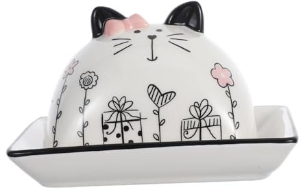 SOIMISS Mantequera De Cerámica Con Tapa, Diseño De Gato, Tamaño Compacto, Recipiente Para Mantequilla Reutilizable, Almacenamiento Cocina, Bandeja Decorativa Para Mantequilla