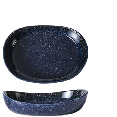 Dh2yjnbf3 Baking Dish High-temperature Resistant Baking Tray Household Dish Plate Steamed Fish Baked Rice Dinner Plate Oven Microwave Heating Utensils Casserole Dish for Oven(Dark blue,8inches)