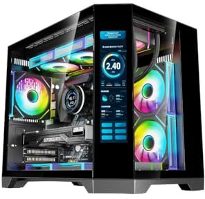 IONZ APEX Vision - PC Gaming Case, M/ATX Mini Tower, Dual Chamber with 6 ARGB PWM Fans - LCD Screen | Supports 240 mm AIO Black