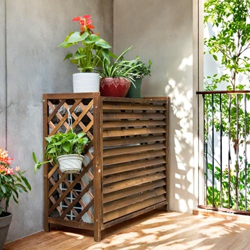 MMleYN Bois Cache Pompe A Chaleur Extérieur Cache Climatiseur Exterieur Bois Housse Climatiseur Extérieur Balcon Porte Plante Protection d'un Groupe Extérieur d'un Climatiseur(M)