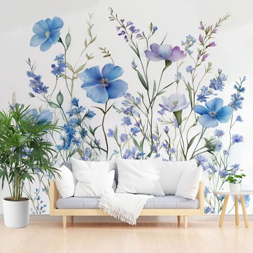 Prairie Fleurie Vintage Papier Peint Panoramique, Fleurs Aquarelle Papier Peint Intissé, Style Campagne Pastoral Tapisserie Murale Cuisine Salle de Bain, Décoration Murale Chambre, 150 x 105 cm