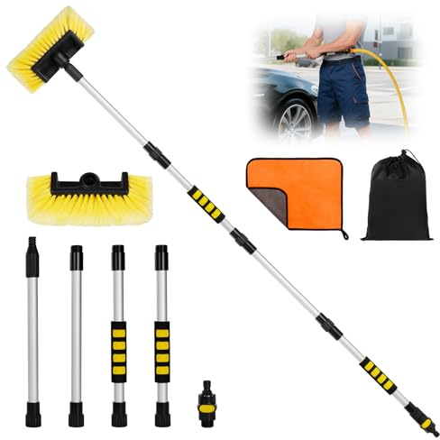 Adiwo Brosse Lavage Voiture Télescopique, 165CM Balai de Lavage Ajustable, Brosse de Lavage pour Voitures avec Manche Télescopique et Raccord d'eau pour Voiture, Camping-Car, Camion, Bus, Jardin