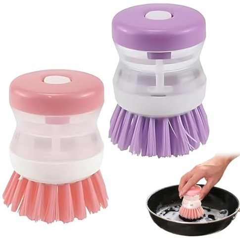 Cepillo Lavavajillas con Dispensador,2 Unidades Cepillo de Cocina para Limpieza de Fregadero, Cepillo Fregar Platos, Cepillo de Cocina para Limpieza de ollas, Sartenes, Fregaderos