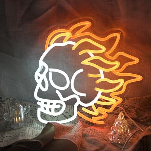 Skull Neon Sign, Neon Signs For Wall Decor Led Sign Neon Lights for Gaming Boys Room Man Cave Decor, Living Room, Party, Tattoo Shop, Tattoo Studio,Decor USB Powered with Dimmer 15.7 * 11.8IN