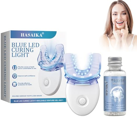 HASAIKA® Kit de Reparación de Dientes, Empaste Provisional Dental, Contiene una lámpara de curado con luz azul para reparar defectos dentales y pequeñas grietas