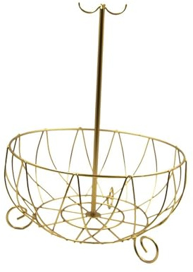 ALCXAZS Large Fruit Basket Bowl with Banana Tree Hanger Rustic Farmhouse Style Kitchen Countertop Organizer Steady, Gold