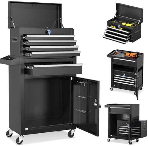 INTERGREAT Rolling Tool Chest with Wheels and 5 Drawers, Detachable Tool Cabinet with Lock for Garage, Locking Mechanic Tool Cart with Black Liner for Warehouse, Workshop, High Capacity