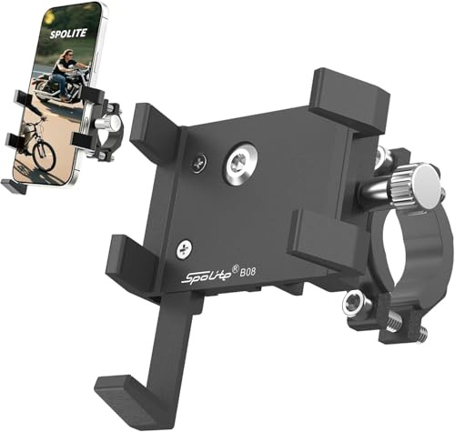 SpoLite Aluminum Phone Holder for Bike–Universal Bike Cell Phone Holder Fits All Phones 4-7,Waterproof & Shockproof Motorcycle Phone Mount,360° Rotation Bicycle Phone Mount for E-Bike,Scooter,ATV​​