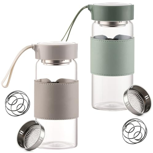 2 Stück Shaker Glas 480ML kleine Glas Shaker mit Integriertem Sieb & 304SS Mischball Flasche Shake Becher, BPA-freies geruchloses Fitness Bottle Eiweißshaker Schaker für Fitness und Protein-Shakes