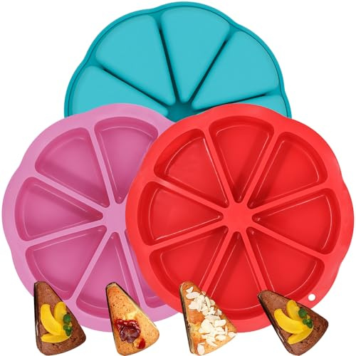 YuleNova 3 Pieces Silicone Scone Pan Triangle Cake Mold for Baking, Nonstick Cake Tins 8 Cavity Pie Molds Perfect for Brownies, Muffin, Cupcake, Polenta, Biscuits