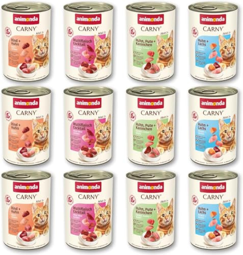 animonda Carny Adult Gourmet Selection, Mixpack (12 x 400 g), cibo umido per gatti adulti, cibo umido con ingredienti freschi al 100%, cibo per gatti senza cereali e zucchero