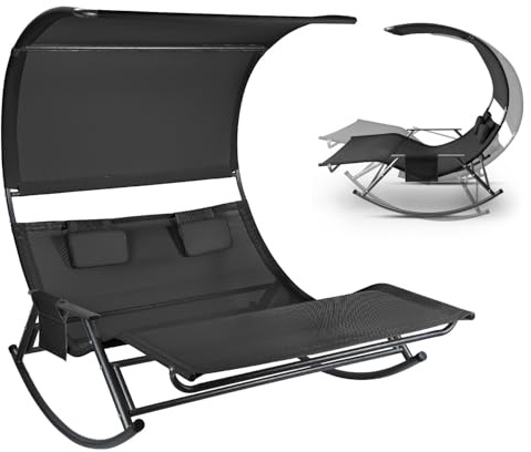 Aopunly Tumbona doble para exteriores, columpio para 2 personas hasta 250 kg, tumbona con toldo y bolsa, tejido transpirable, antracita para jardín, balcón y terraza