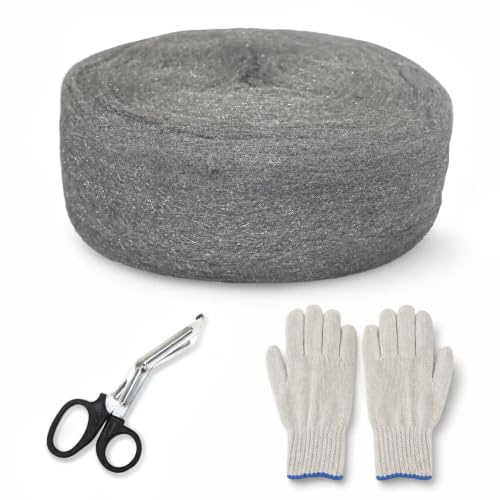 Paille de Fer 20M, Laine d'acier 0000, Grille Anti Rongeur 0000 avec Gants Ciseaux, Laine d'Acier Extra Fine Convient pour Boucher les Trous, Nettoyage Polissage Entretien et Finition du Bois, Verre