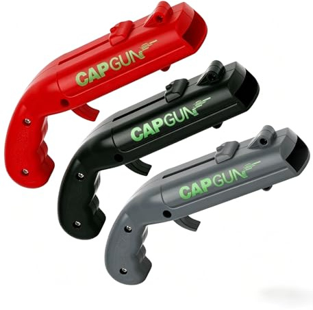 3Pcs Beer Bottle Opener Cap Gun, Launchable | Cool Gadgets for Men Gifts, Capgun Bottle Opener Pistol for World Cup Parties, BBQs and Adult Gatherings (Grey, Red, Black)