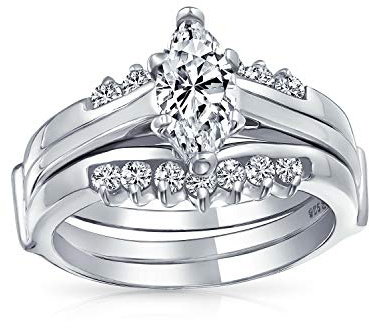Ensemble de bagues de fiançailles et de mariage pour femmes en argent sterling .925 avec solitaire marquise de 2,5 carats et incrustation de bande AAA CZ.