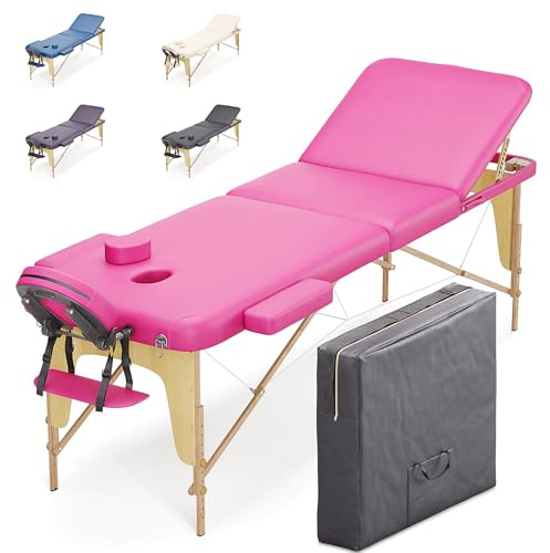 Beltom® Mobile Massagetisch Massageliege 195 x 70 cm. Massagebank 3 zonen klappbar Kosmetikliege +TA. - Pink