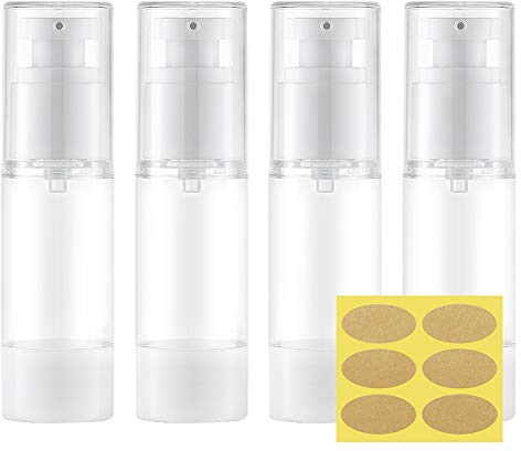 MYLL 30ML Airless Pump Bottle (4 Pcs) Travel Pump Dispenser, Container for Foundation, Lotion - BPA Free (Transparent)