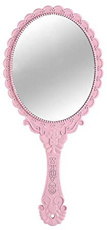 KABAKE Espejo de mano, espejo de mano con asa, pequeño paquete de viaje, espejos compactos, espejos decorativos vintage para maquillaje y cosméticos, para niñas y mujeres, color rosa