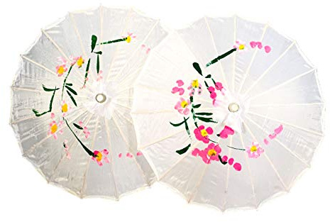 TJ Global PACK OF 2 Japanese Chinese 33 Umbrella Parasol For Wedding Parties, Photography, Costumes, Cosplay, Decoration And Other Events - 2 Umbrellas (White)