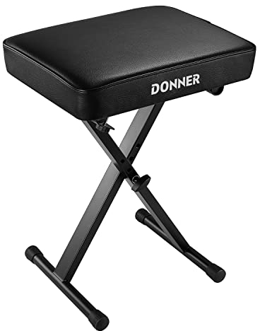 Donner Klavierhocker - Höhenverstellbarer Keyboardhocker, Tragbarer X-Design Stuhl mit 6 cm (2,4 Zoll) Hochdichteschaum-Polsterung, Klappbar & Kompakt, rutschfeste Unterseite - Schwarz