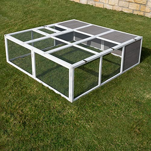 Miweba MyAnimal Hasenstall MH-06 | 180x180x60 cm - Kaninchenstall mit Freilaufgehege - Hasenkäfig - Vollholz imprägniert - Kaninchenkäfig Winterfest - Indoor und Outdoor (Grau/Weiß)