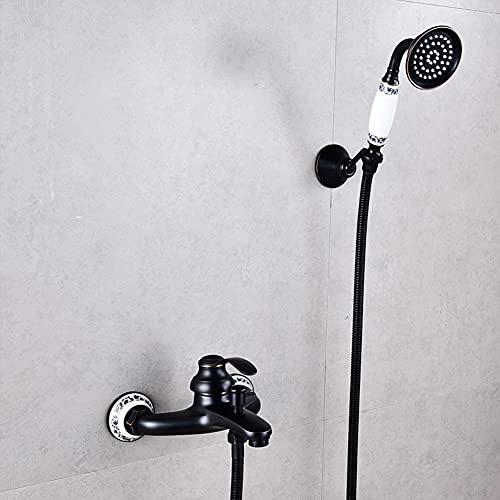 Badewannenarmatur Mit Handbrause - Wannenarmatur, Inkl Brausehalter Und 1,5M Duschschlauch, Stilvolle Schwarz Badewanne Wasserhahn - Dusche Set, Einhand-Wannenbatterie, Messing, Retro-Stil
