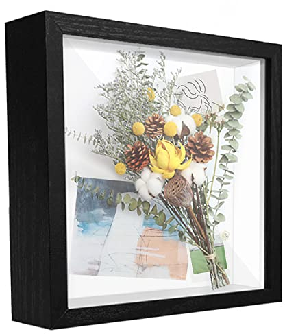 SUNMEG Cadre 3D Profond 20x20 cm Cadre Photo Vitrine 3D Cadre Boîte en Bois Cadre d'Objet Carrée pour Médailles, Billets, Fleurs, Souvenirs, Diamond Painting