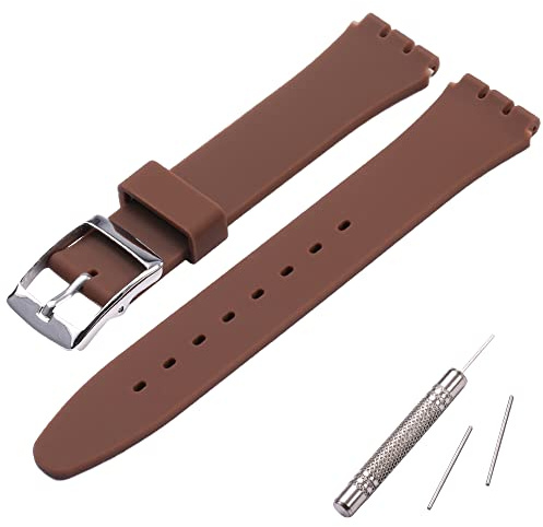 MCXGL Bracelet de rechange pour Swatch bracelet en caoutchouc de silicone résistant à la sueur avec boucle en acier inoxydable de 17 mm, couleur marron
