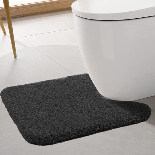 ROLIZOE WC Vorleger mit Ausschnitt Extrem Dicker WC Teppich rutschfest Klovorleger Hochsaugfähige Stand WC-Vorleger Super Weich Toilette Badteppich Mikrofaser 50 x 60cm, Schwarz