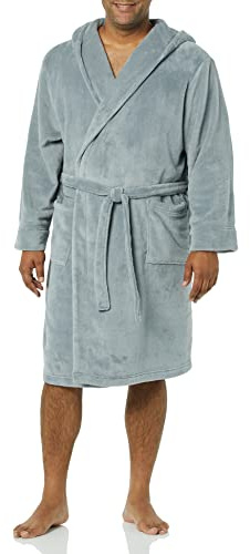Amazon Essentials Peignoir en Peluche Mi-Long Homme, Gris, XS-S