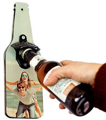 Made in Gift Abrebotellas de Madera Personalizado con Foto Regalo Original para Cerveceros