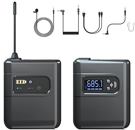 Daoco Sistema de micrófono Lavalier inalámbrico con transmisor y Receptor Micrófono de Solapa omnidireccional Compatible con cámara DSLR Lap PC Smartphone Tableta para grabación de entrevistas