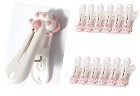 Clothespins Plastic Clothes Pins Heavy Duty Outdoor for Hanging Clothes, Traceless Clothes Pegs, chip Clips, Plastic Sealing Clip, Snack Bags Clips with Cute Cat Claw Pattern
