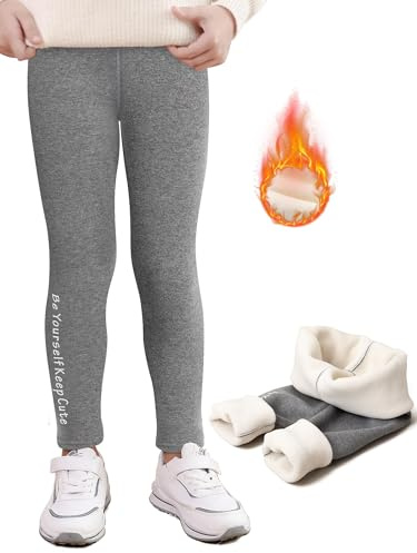 DGSHIRLDJO Flickor Vinter Leggings Termiska Vadderad Leggings Barn Leggings Tjocka Leggings För Barn Varma Byxor, Grå, S