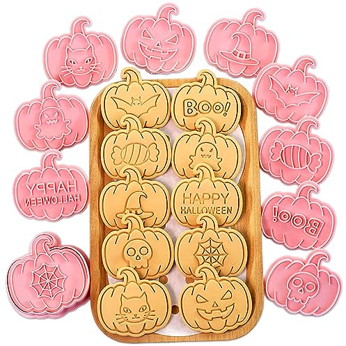 10Pcs Cortadores de galletas de Halloween, juego de cortadores de galletas 3D con diseños de calabaza, gato negro, fantasma, murciélago, cortadores de galletas de Halloween para masa de galletas DIY