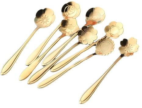 IMIKEYA Kaffeelöffel aus Edelstahl: 8er-Set kleine Löffel dekorative Teelöffel Dessertlöffel Vintage Kaffeelöffel Gold Rührlöffel, 12,5 cm