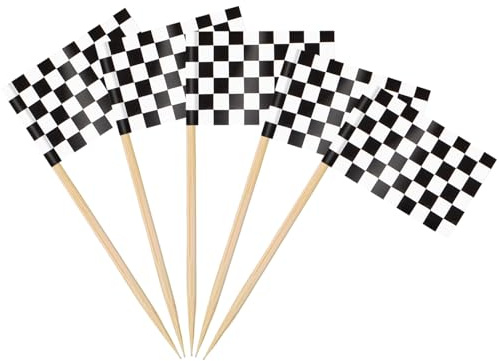 AhfuLife 100 Stück Karierten Rennen Zahnstocher Flaggen, Checkered Racing Fahne Klein Cocktail Zahnstocher Cupcake Toppers für Rennwagen Kindergeburtstag Rennwagenparty PartySportveranstaltungen Deko