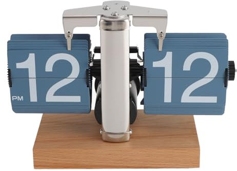 Retro Vintage Große Anzahl Flip Schreibtisch Uhr für Home Office Dekoration Batterie Betriebene Auto Flip Clock mit Einfacher Zeit Anpassung (Blaue Seite)
