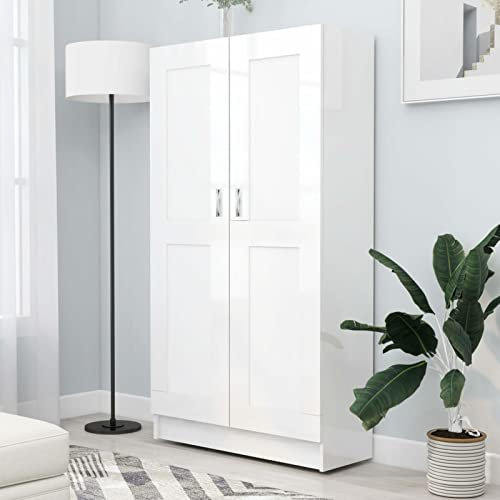ARKEM Bücherschrank Hochglanz-Weiß 82,5x30,5x150 cm Holzwerkstoff Aktenschrank BüCherschrank Allzweckschrank Buchschrank