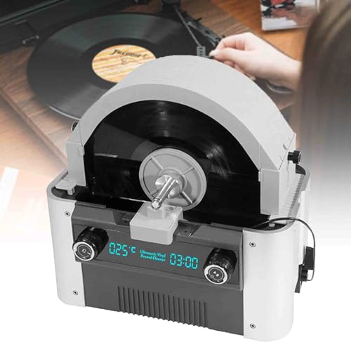 SioNS Ultrasonic Vinyl Record Cleaner, 6L 49KHz Vinyl Ultrasonic Cleaning Machine, 7-12 Inch 10 Records Ultrasonic Vinyl Cleaning Machine with Heater & Timer Knob