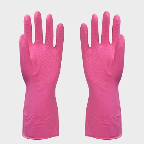 Pair Of Medium Pink Cleaning & Washing Up Rubber Gloves Majic