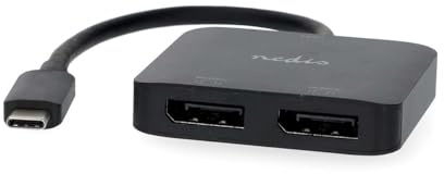 Nedis Adaptador USB-C - USB 3.2 Gen 1 - Conector USB-C - 2X Displayport Hembra - 4K @60Hz - 0,20 m - Redondo - Niquelado - PVC - Negro - Caja