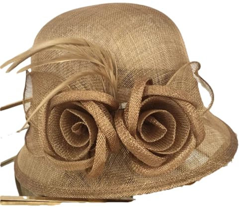 Fascinator aus Leinen, Fascinatorhut, Krempe, Fischerhut, Cowboyhüte, braun, Adjust