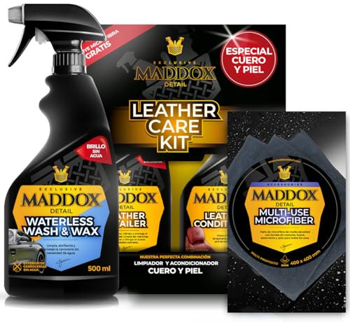 Maddox Detail - Pack de Cuidado Premium | Limpieza de Cuero, Lavado Sin Agua + Paño de Microfibra | Limpieza y Protección Completa | Alta Eficiencia y Fácil Aplicación 3X500ml.