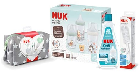 NUK Complete Welcome Set Small – Erstausstattung für Neugeborene | Perfect Match Flaschenset | Spülreiniger 500 ml | 2in1 Flaschenbürste