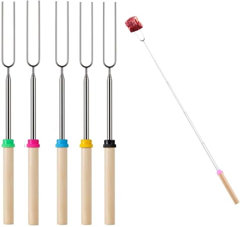 5 Pcs Marshmallow Toasting Kit, Extendable Stainless Steel Smores Kit for BBQ and Campfire, Marshmallow Sticks Fireplace Telescoping Marshmallow Sticks for Fire Pit Accessories