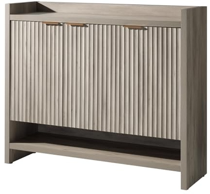 OAKHAM HOME Fluted Shoe Cabinet, 41 Tall 3-Door Entryway Storage Organizer with 3 Tier Adjustable Shelves, Modern Wood Shoe Rack for Hallway Mudroom Entrance Front Door (Gray Oak)