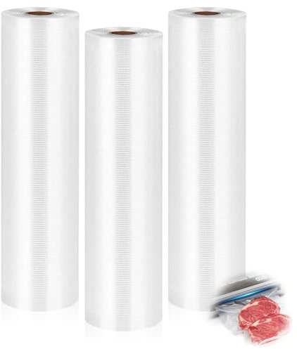 weiclianhp Buste Sottovuoto Alimenti, 3 Rotoli 28CM x 600CM Resistente Agli Strappi Sacchetti Sottovuoto Alimenti per Macchina Sottovuoto, Cottura Sous Vide, Senza BPA